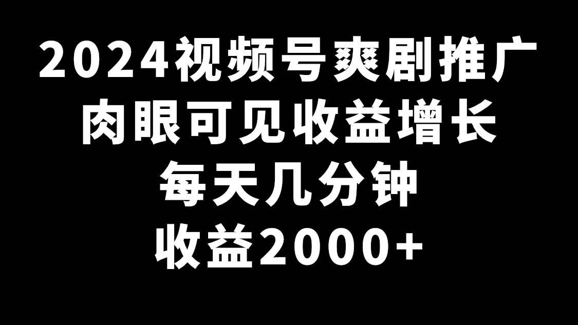 2024视频号爽剧推广，肉眼可见的收益增长，每天几分钟收益2000+燚龙网创-网创项目资源站-副业项目-创业项目-网赚项目燚龙网创