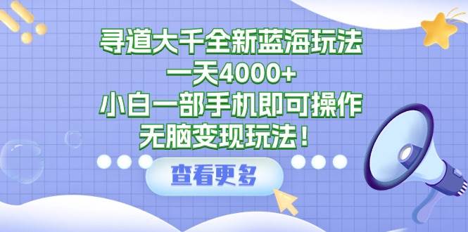 寻道大千全新蓝海玩法，一天4000+，小白一部手机即可操作，无脑变现玩法！燚龙网创-网创项目资源站-副业项目-创业项目-网赚项目燚龙网创