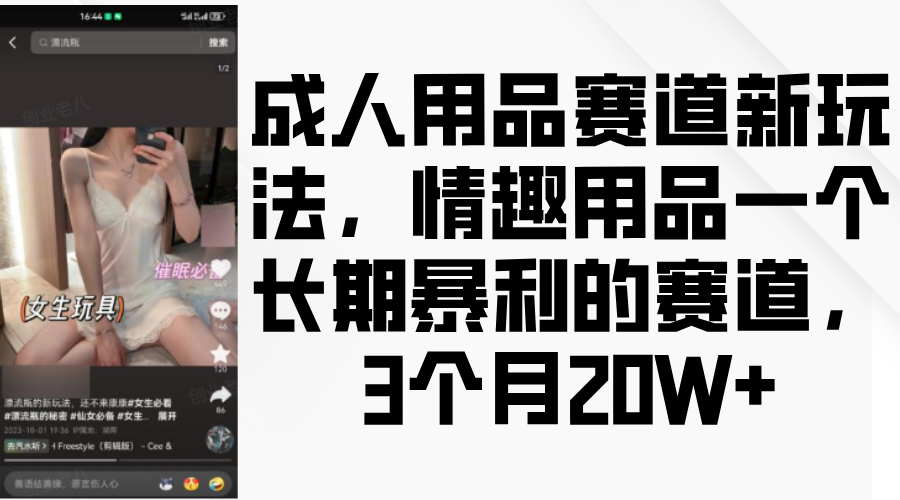 情趣用品一个长期暴利的赛道，成人用品赛道新玩法，3个月20W+燚龙网创-网创项目资源站-副业项目-创业项目-网赚项目燚龙网创